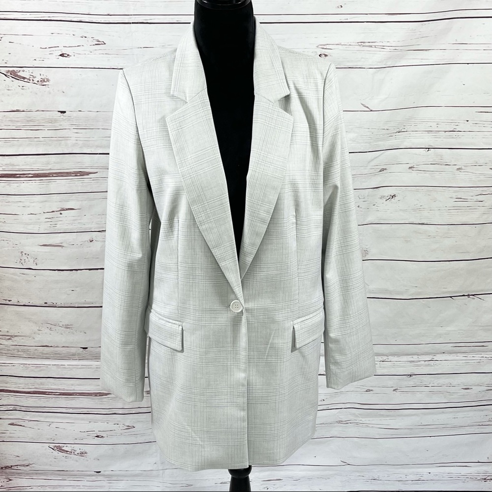 Rachel Zoe Women’s Blazer Jacket Gray Plaid One Button Size L .